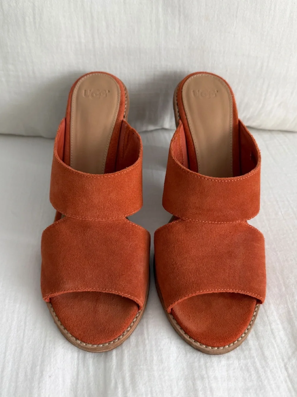 Orange Celia Suede Mule Block Heel Sandals